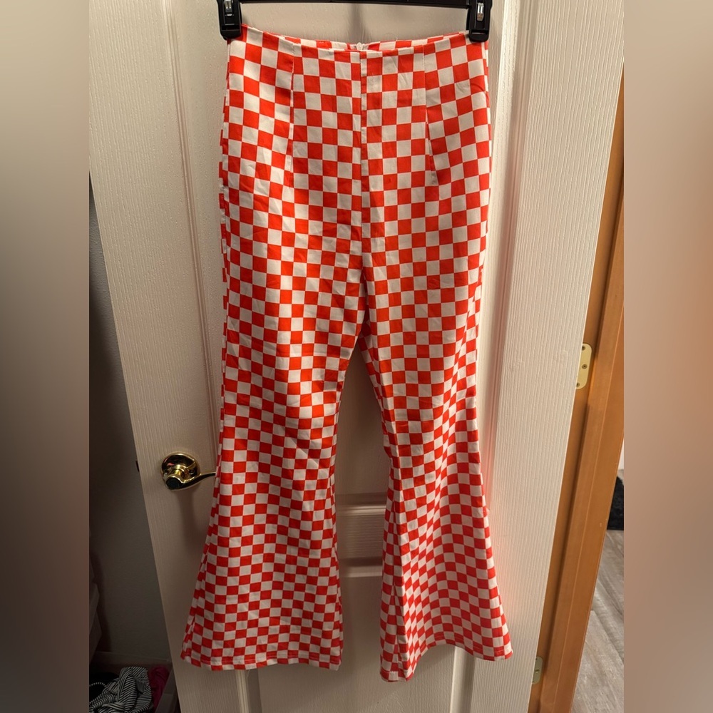 SHEIN Orange and White Checkered Pants